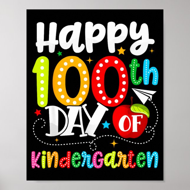 Poster Happy 100th Day Of Kindergarten Funny Teachers Stu (Devant)