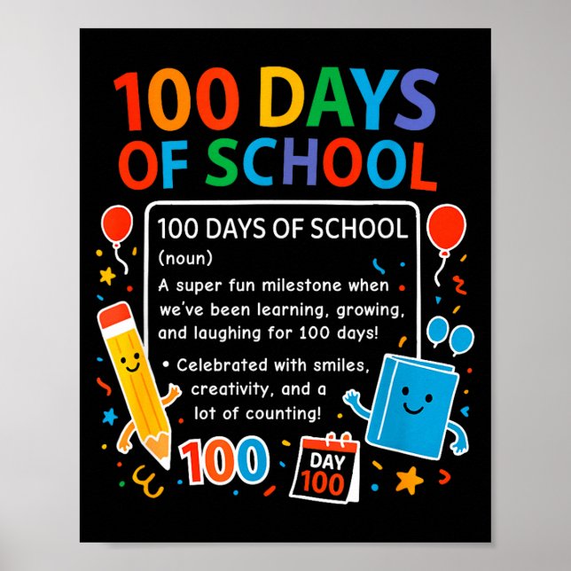 Poster Happy 100th Day Of School Student Design, 100 Days (Devant)