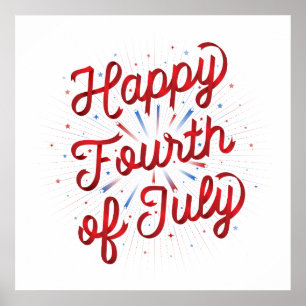 Poster Happy 4 juillet 24x24 (Dégradé Rouge)