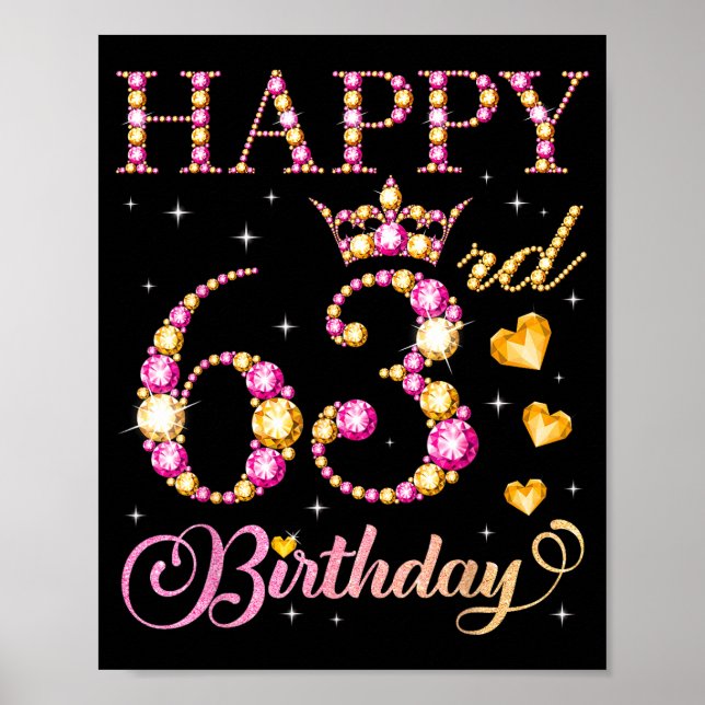 Poster Happy 63rd Birthday 63 Years Old Men Women Birthda (Devant)