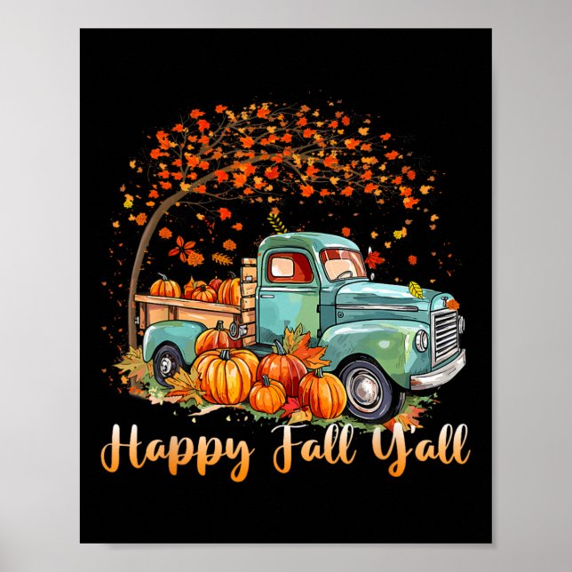 Poster Happy Automne Y'all Camion Citrouille Automne Arbr (Devant)