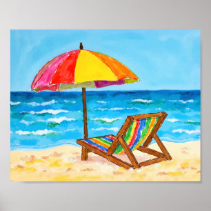 Poster Happy Beach Chair Rainbow Watercolor