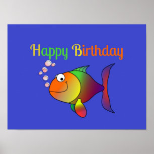 Poster Happy Birthday, Bubbles the Fish,