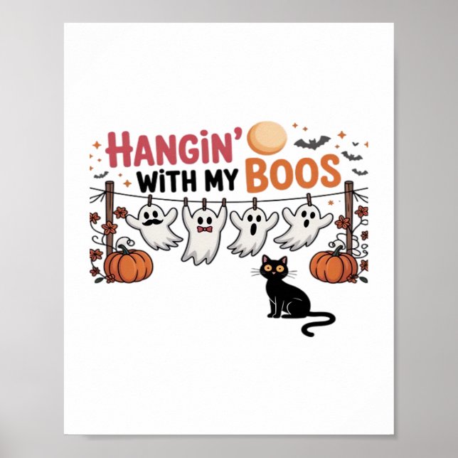 Poster Happy Boo Day Ghost Cat PNG - Éffrayant mignon sur (Devant)