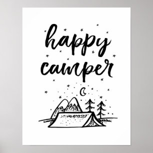 Poster Happy Camper enfants imprimer noir et blanc décora