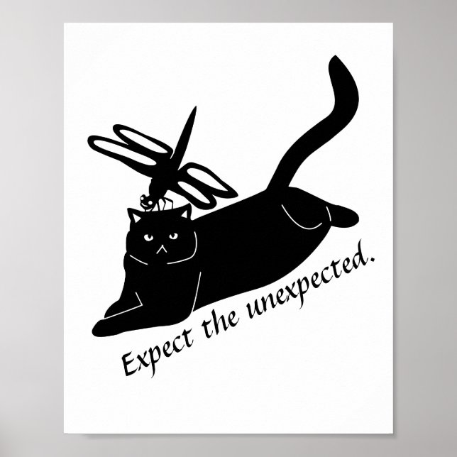 Poster Happy Dragonfly Angry Cat drôle noir (Devant)