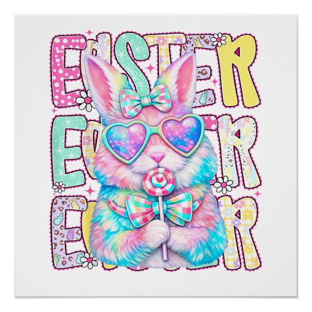 Poster Happy Easter Bunny Coquette Bow Preppy Easter Day  (Devant)