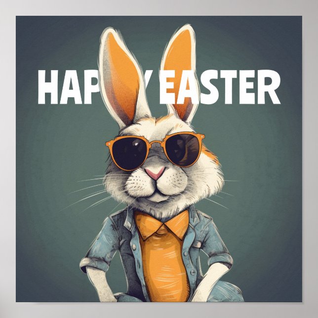 Poster Happy Easter Bunny Orange Sung Funny (Devant)