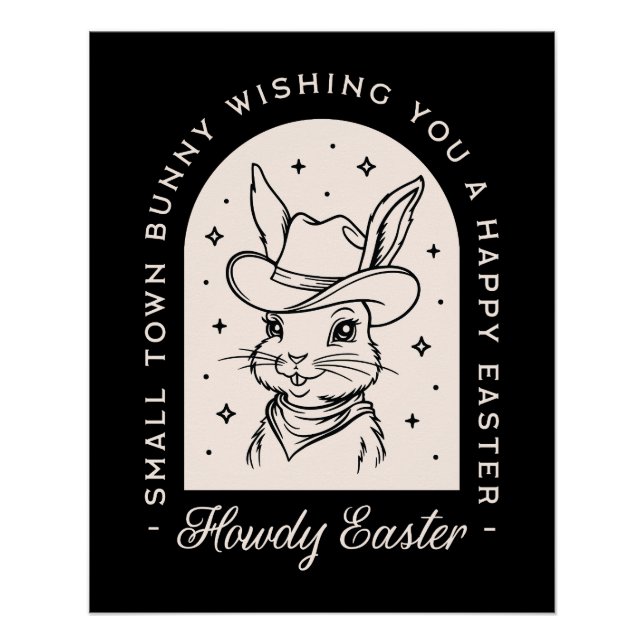 Poster Happy Easter bunny western theme funny greetings (Devant)