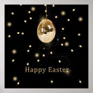 Poster Happy Easter Gold Disco Ball