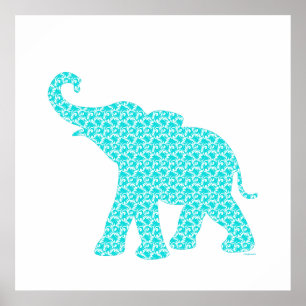 Poster Happy Elephant Art Green Motif moderne