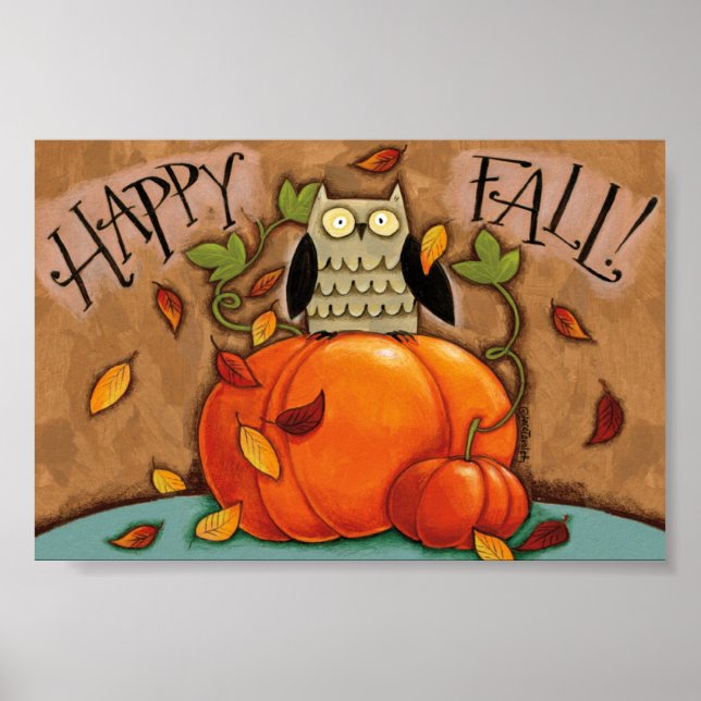 Poster Happy Fall Owl et Citrouille (Devant)