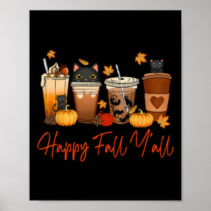Poster Happy Fall Y'all Automne Chat Noir Chat Automne Ci