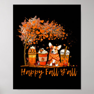 Poster Happy Fall Y'all Automne Corgi Halloween Citrouill