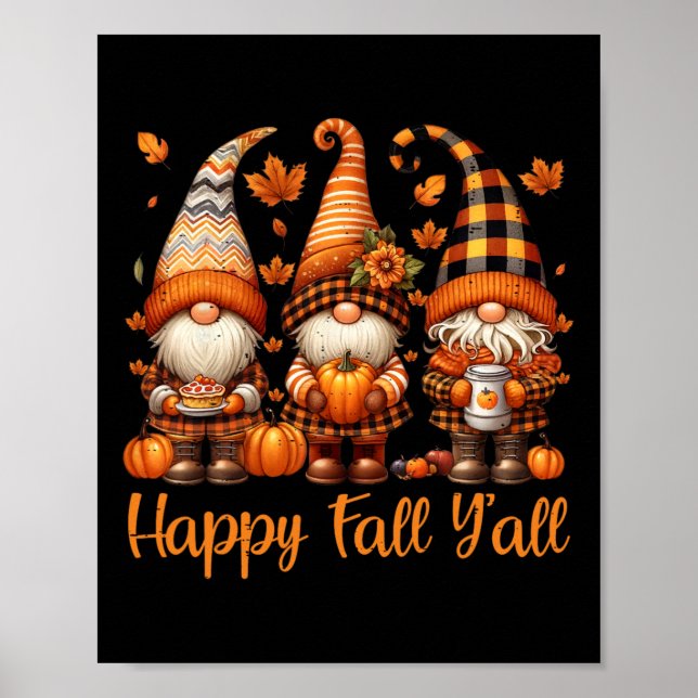 Poster Happy Fall Y'all Gnome Citrouille Automne Thanksgi (Devant)