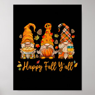 Poster Happy Fall Y'all Gnome Citrouille Automne Thanksgi