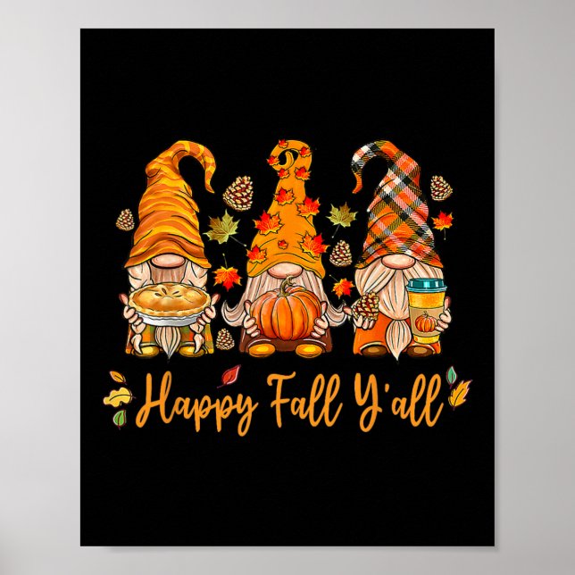 Poster Happy Fall Y'all Gnome Citrouille Automne Thanksgi (Devant)