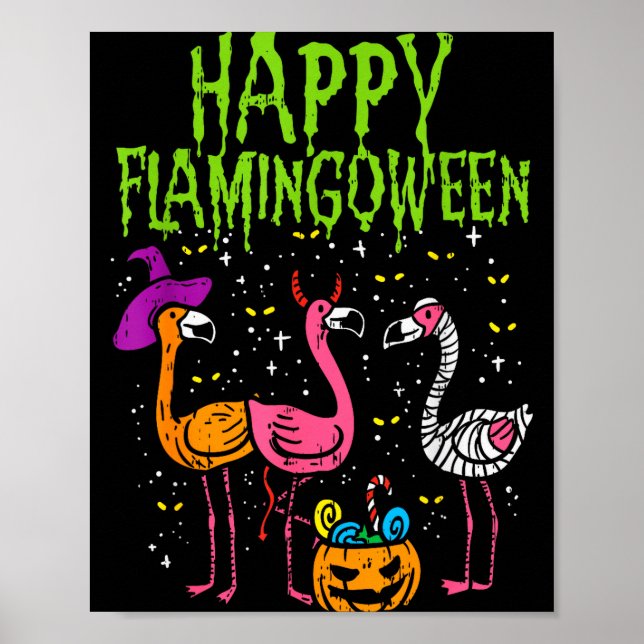 Poster Happy Flamingoween Y Flamingos Funny Halloween Cos (Devant)