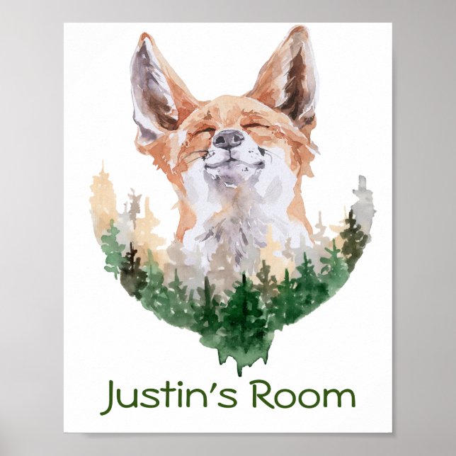 Poster Happy Fox personnalisé chambre d'enfant Woodland (Devant)
