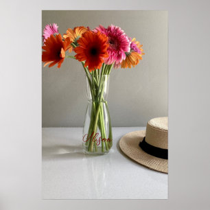 Poster Happy Gerbera Fleur colorée +Nom personnalisé