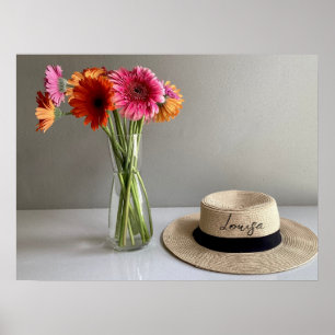 Poster Happy Gerbera Fleur colorée +Nom personnalisé