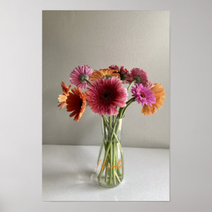 Poster Happy Gerbera Fleur colorée +Nom personnalisé