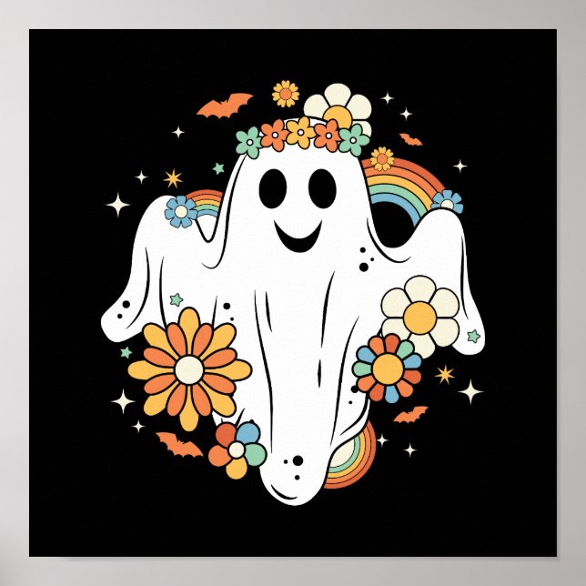 Poster Happy Ghost Retro Hippie Vibe (Devant)