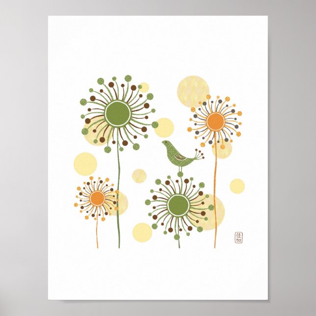 Poster Happy Green Bird Imprimer 7x7 (Devant)