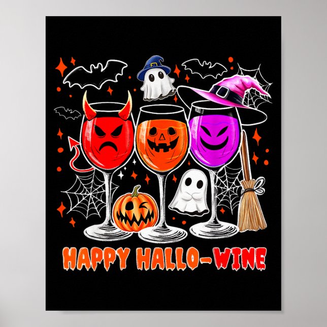 Poster Happy Hallo-wine Funny Halloween Gl Wine Drinking  (Devant)