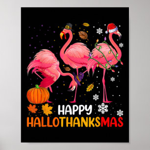Poster Happy Hallothanksmas Flamant rose