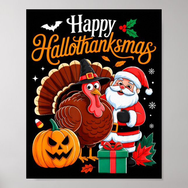 Poster Happy Hallothanksmas Funny Halloween Thanksgiving  (Devant)