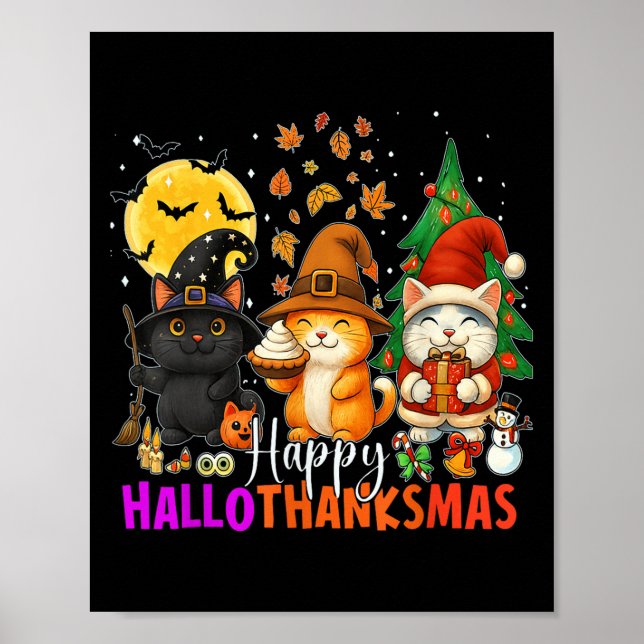 Poster Happy Hallothanksmas Funny Halloween Thanksgiving  (Devant)