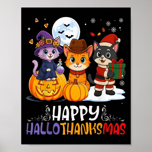 Poster Happy Hallothanksmas Funny Halloween Thanksgiving  (Devant)