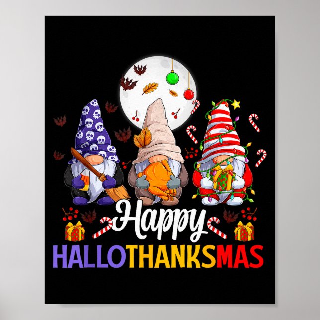 Poster Happy Hallothanksmas Gnomes Lover Halloween Merry  (Devant)