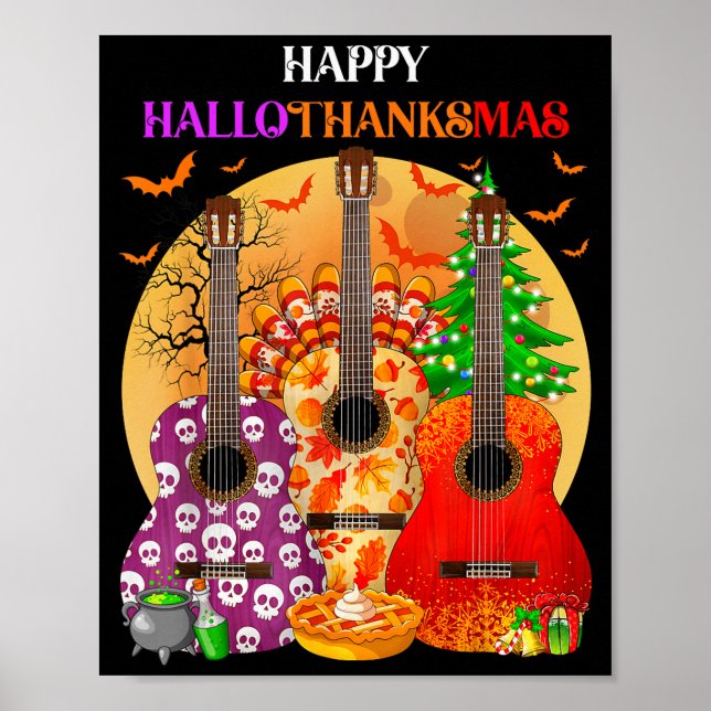 Poster Happy Hallothanksmas Guitar Halloween Thanksgiving (Devant)