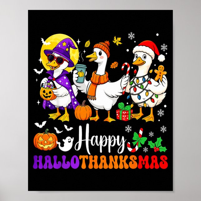 Poster Happy Hallothanksmas Santa Goose Witch Soky Season (Devant)