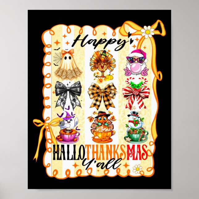 Poster Happy Hallothanksmas Y’all Coquette Bow Halloween  (Devant)