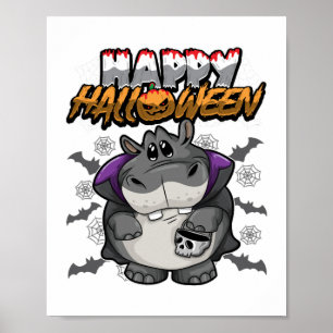 Poster Happy Halloween déguisé Hippopotame