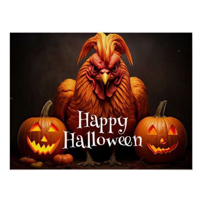 Poster Happy Halloween Farm Chicken Rooster Citrouille Pa (Devant)