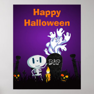 Poster Happy Halloween mignonette Ghosts & Seletons dans 