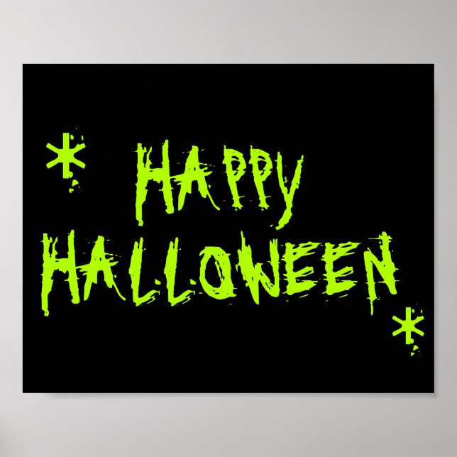 Poster Happy Halloween néon vert noir effrayant typograph (Devant)