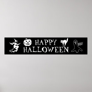Poster Happy Halloween noir blanc éffrayant