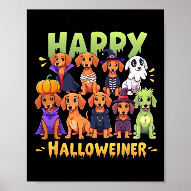 Poster Happy Halloweiner Chien Propriétaires Drôle Hallow (Devant)