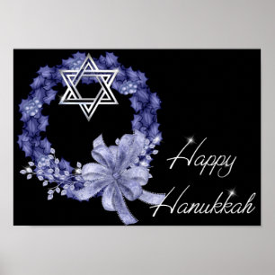 Poster Happy Hanoukka Blue Wreath / Star Designed Print
