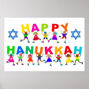 Poster Happy Hanoukka mignon dessin Diverse Kids Texte