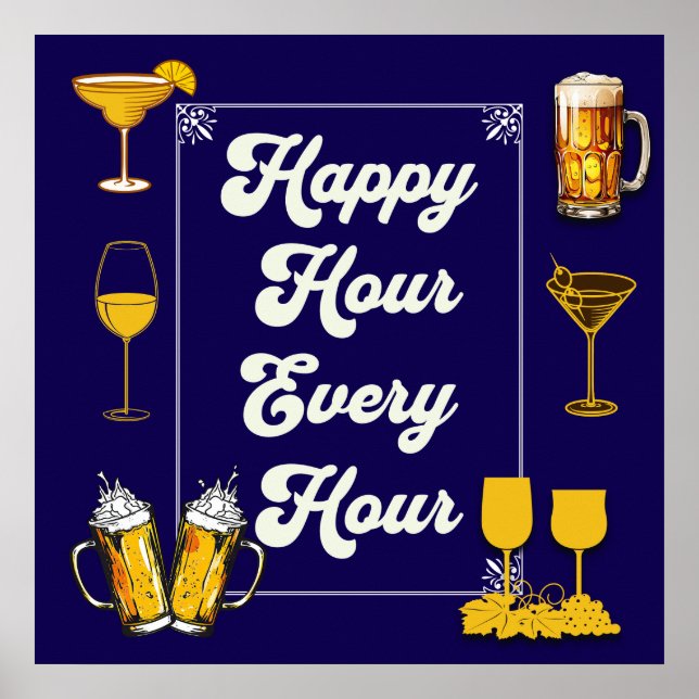 Poster Happy Hour Chaque Heure Pub (Devant)