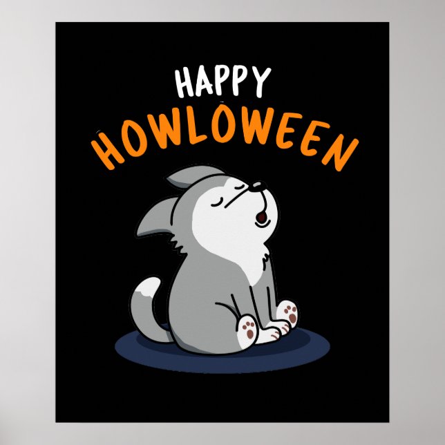 Poster Happy Howloween Funny Chien Pun Dark BG (Devant)