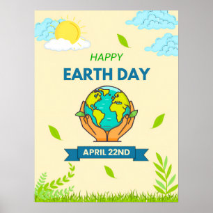 Poster Happy Jour des terres Hands Holding Globe 22 avril