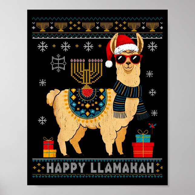 Poster Happy Llamakah Funny Ugly Hanukkah Sweater Llama P (Devant)