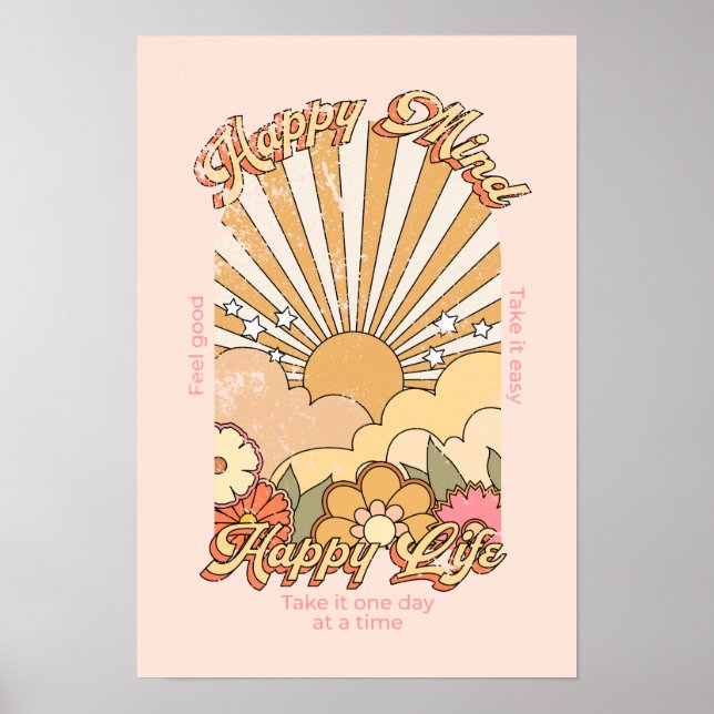 Poster Happy Mind Happy Life Hippy Vibes Super (Devant)